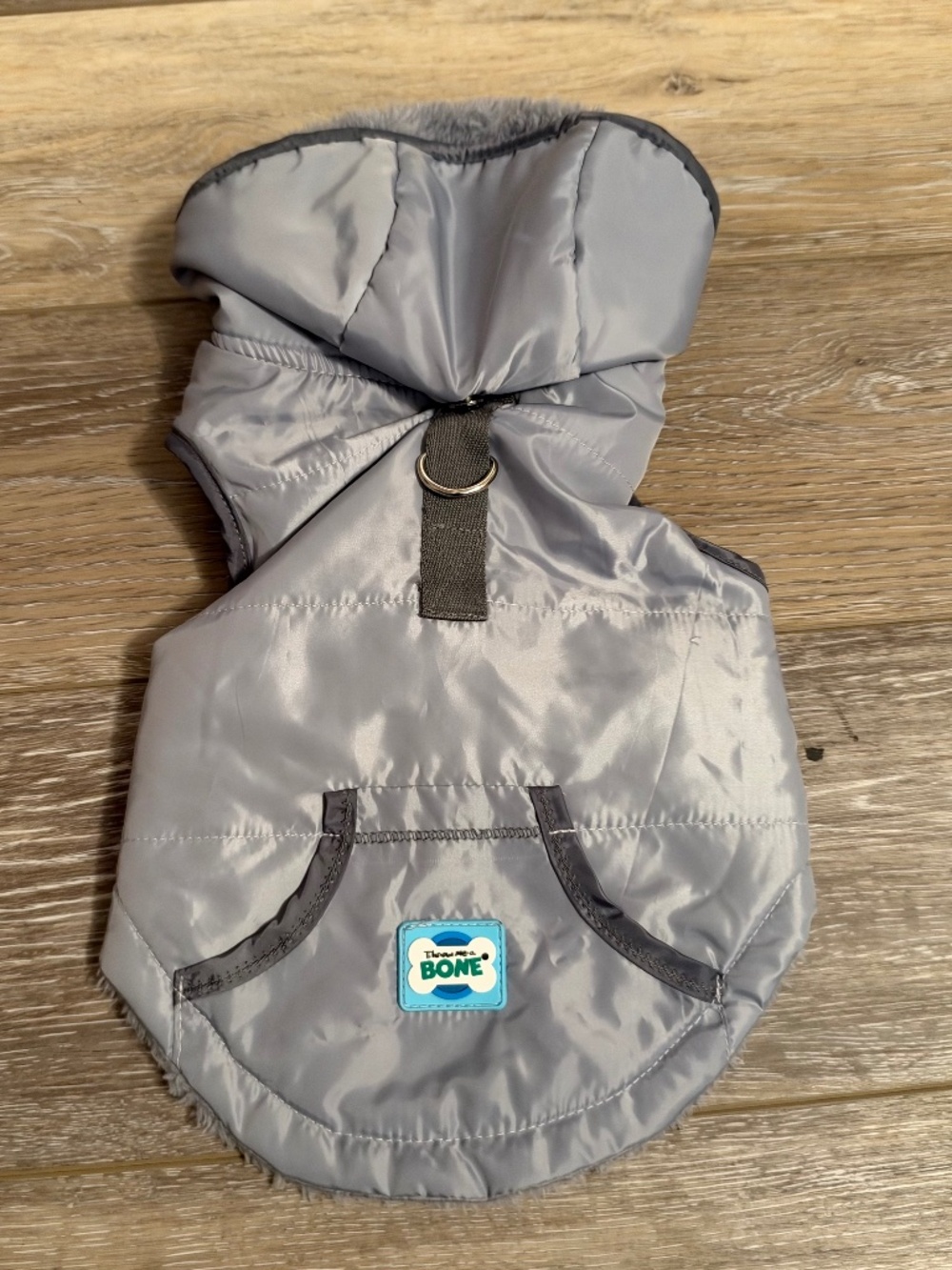 Grey Fleece Lined Hooded Dog Jacket